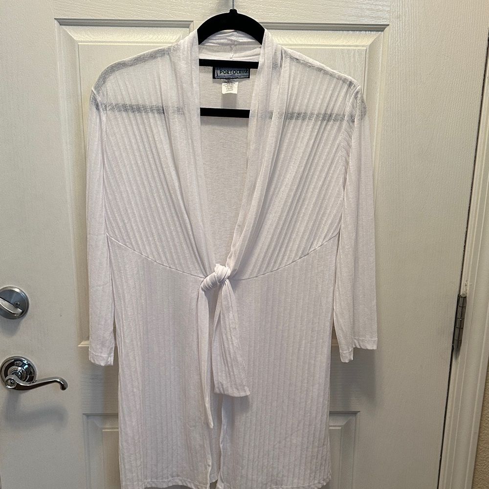 Portocruz Sheer White Top Front Cardigan Coastal Beach Cruises, Vacation Size M